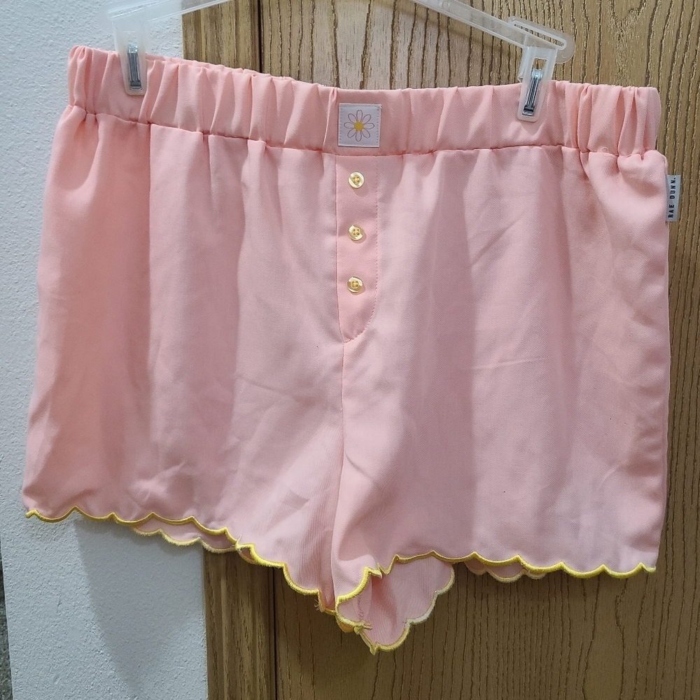 Rae Dunn Coral Scalloped Hem Embroidered Button Pajama Shorts